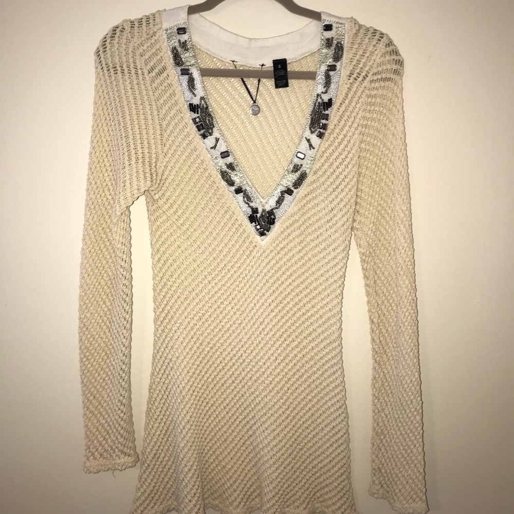 Vintage jeweled open knit sweater